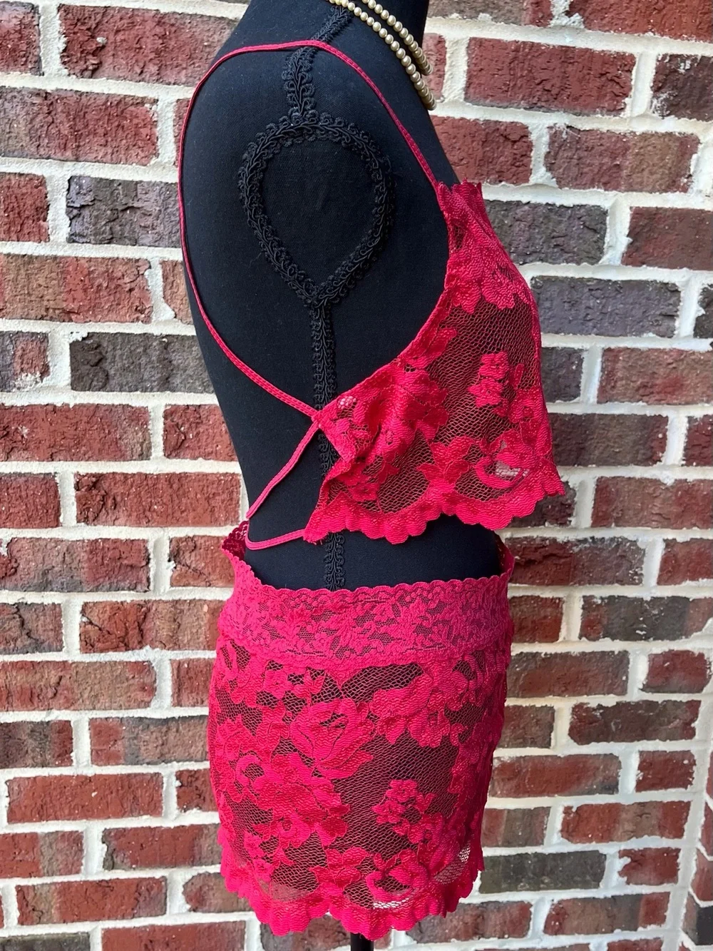 Rare vtg VS Red Lace open back camisole & mini skirt lingerie set - tags removed